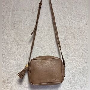 GiGi New York Tan Leather Crossbody Bag with Tassel